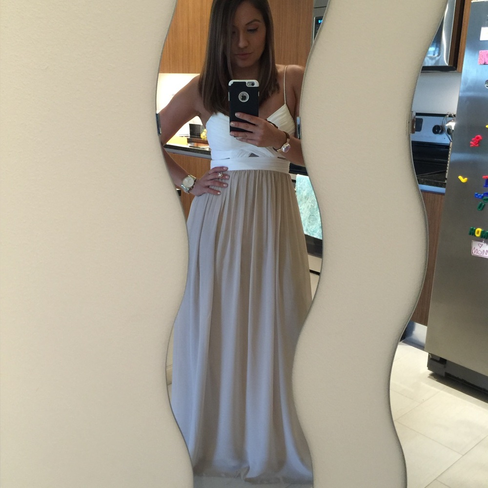 Two-Tone Strapless Maxi Dress – Formal, Prom, Blush & White